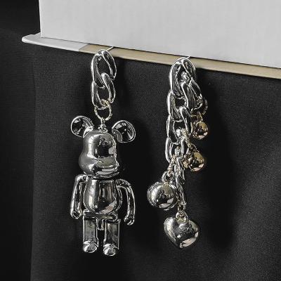 China TRENDY oso de mujer de oso de acero de pendientes jewelry charm simple asymmetrical metal pendant drop stud bear earrings for sale