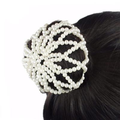 China High Quality Liberty Gifts Handmade Pearl Bead Hair Accessory Hair Bun Maker Bead Ladies Knit Mesh Fabric Bead Bun Cover for sale