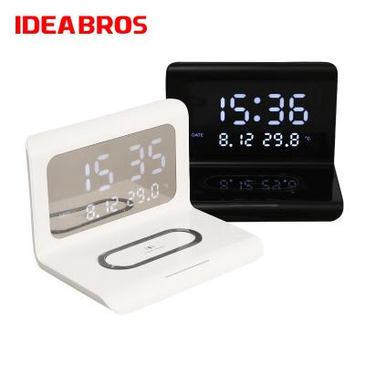 China 2022 New Product 15W Qi Digital Fast Charging Mobile Phone Tablet Alarm Clock Radio Charger With LED Digital Wireless Phone Charger for sale