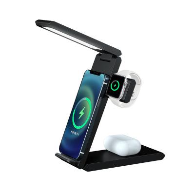 China Wireless Charger for Phone Smart New Arrival Foldable Portable Desk Lamp 4 in 1 15W LED Wireless Charger for Phone Watch Earphones for sale