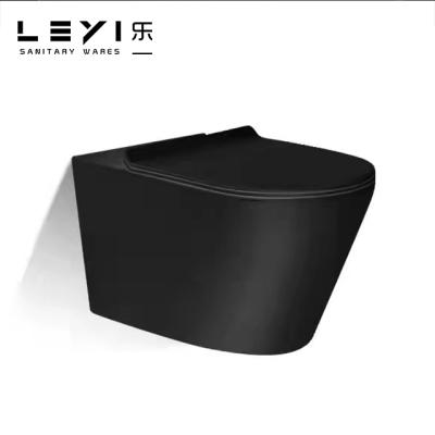 China Double-Flow Modern Ceramic Rimless WC Wall Hung Toilet With Bidet Black Toilet Bowl for sale