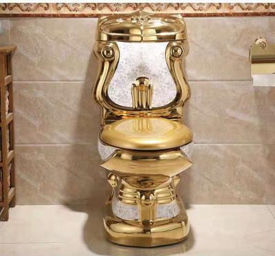 China Double-Flow Bathroom Ware Hotel Bathroom Ware Siphonic Gold Two-Piece Floor Standing Toilet Wash Sanitary Ceramic Toilet WC Cabinet for sale