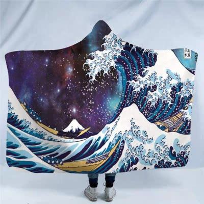 China PORTABLE wholesale luxury custom printed sherpa flannel fleece hooded blanket with japanese style for sale