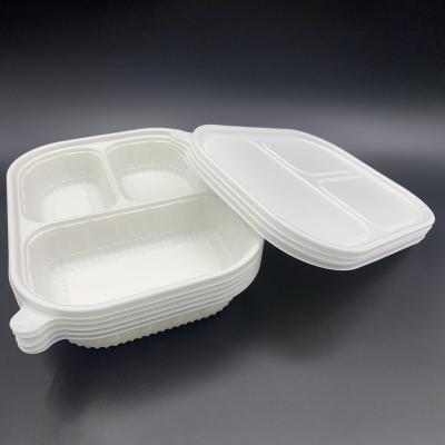 China Biodegradable Disposable Microwave Steamable Safe Take Away Four-Grid Lunch Box Pla Biodegradable Food Containers for sale