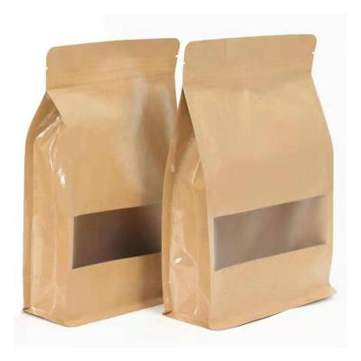 China Tonchant 100pcs Food Craft Paper Bags Zipper Lock Brown With Window Stand Up Tea Coffee Bean Candy Packaging Food for sale