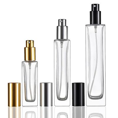 China 30ml Large Eco-friendly Refillable Refillable Slim 50ml 100ml Square Screw Neck Spray Scent Perfume Perfume Glass Empty Bottles for sale