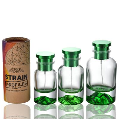 China Eco-friendly Recyclable Custom Green Gradient Mountain Peaks Thick Bottom Empty Cylinder Spray Perfume Perfume Bottles With Paper Tube for sale