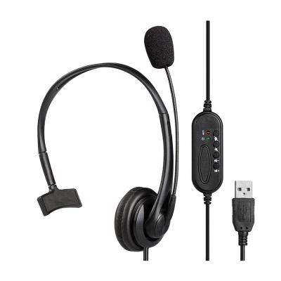 China Headband Factory Stock Phone Cheap Headset Single Side Earphone With Noise Canceling Microphone USB Plug for sale