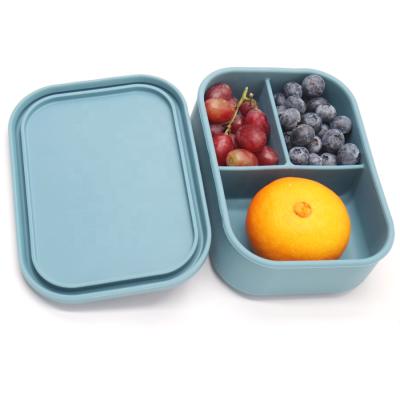 China Microwavable Silicone Lunch Bento Box Lunch Box For Kids And Adult 3 Compartments Food Container Biodegradable Leakproof Food Grade for sale