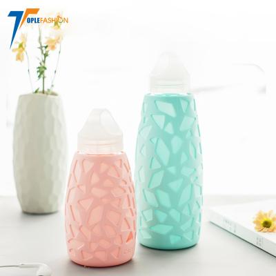 China BPA Free Viable Cheap Sports Soda Lime Glass Portable Alkaline Mini Drinking Water Bottle With Silicone Sleeve for sale