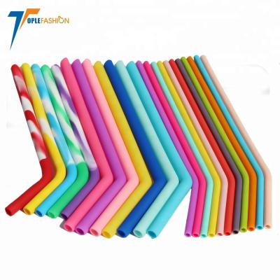 China Long Sustainable Reusable Thin Flexible Silicone Smoothie Straw With Cleaning Brushes For Hot Drink for sale