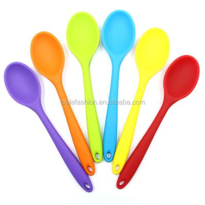 China Sale Silicone Soup Mixing Spoon Viable Hot Heat Resistant Solid Silicone Spoons for sale