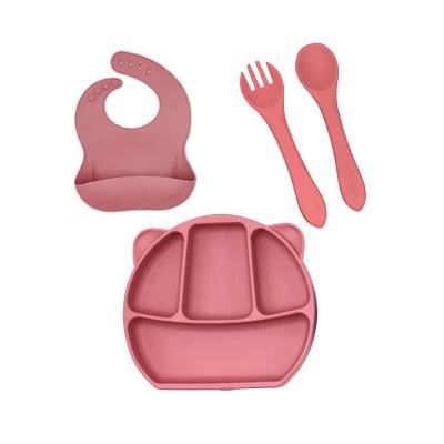 China BPA Free Baby Feeding Set BPA Free - Adjustable Silicone Bib Dish With Lid Suction Bowl Water Cup And Utensils for sale