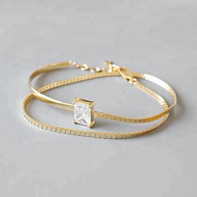 China Custom 925 sterling silver wild square diamond double-layer bracelet of simple temperament for sale