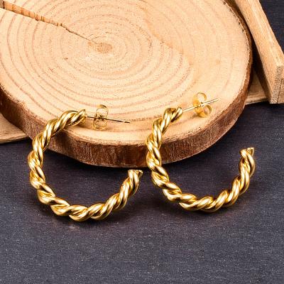 China High Quality Fashion 18k Gold Stainless Steel Surgical Twist Wave Circle Earrings Cuff CLASSIC Circle Earrings for sale