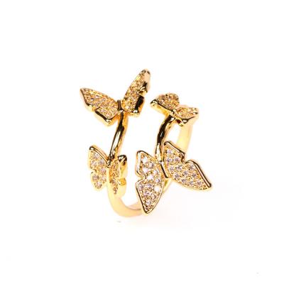 China Cute Adjustable Butterfly Ring Brass Diamond Butterfly Ring Multi 18k Gold Plated Jewelry For Women for sale