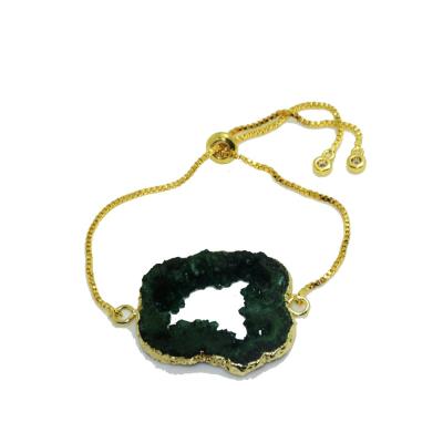 China Natural Stone Slab Crystal Quartz Geode Druzy Bracelet Crystal Gifts For Women Gold Plating BOHEMIA Slice Druzy Bracelet for sale