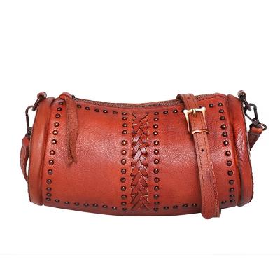 China Montana West Real Leather Studs Mini Barrel Crossbody Bag fancy collection handbags 2021 new design luxury ladies handbag for sale