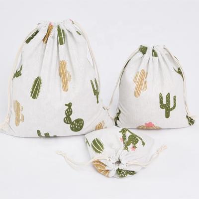 China Eco Friendly Eco Friendly Wholesale Printed Canvas Cotton Drawstring Bag 3 Small Sizes for sale