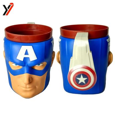 China DOUBLE WALL OEM Supplier Cartoon Character Captain America 3D Anime Face Cup Plastic Mug for sale