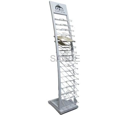 China Showing Goods China Factory Customizing Floor Logo Powder Coating Metal Stone Display Rack Promote Showcase for sale