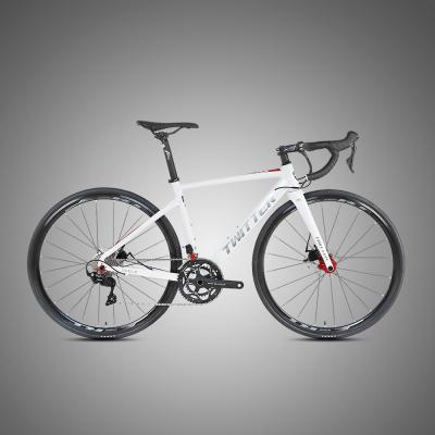 China 2021 hot selling carbon fiber Twitter SMILE 700c alu alloy disc brake road bike with carbon fiber fork for sale