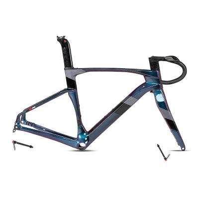 China All color 700C chromoly cables twitter color 700C road bike disc brake carbon fiber frame carbon fiber inner routing holographic air frameset for sale