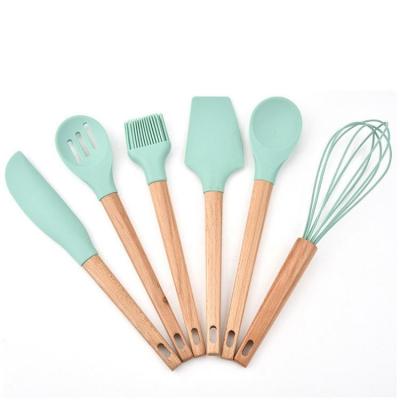 China Sustainable 6PCS Kitchen Cookware Set Silicone Kitchenware Set With Wooden Handle for sale