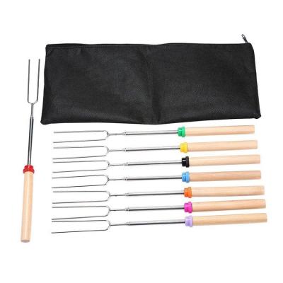 China Sustainable Telescopic Fork Marshmallow Roasting Sticks Stainless Steel Skewers Telescoping BBQ Forks for sale