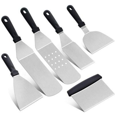 China Easily Cleaned Griddle Accessories 6-Piece Metal Spatula Set For BBQ Flat Surface Grill for sale