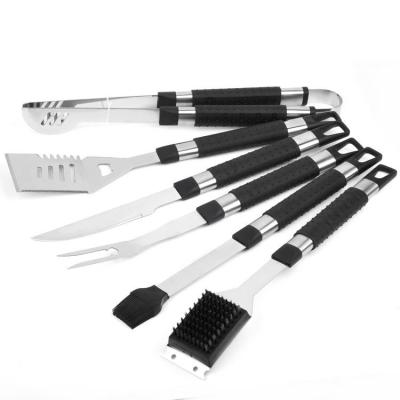 China Easily Cleaned Barbecue Accessories 6pcs Silicone Handle Stainless Steel BBQ Tool Kit for sale