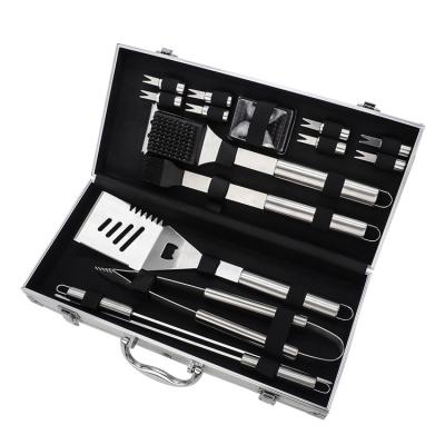 China Easily Cleaned Stainless Steel Case 15PCS BBQ Grill Tool Kit Aluminum BBQ Accessory Set for sale