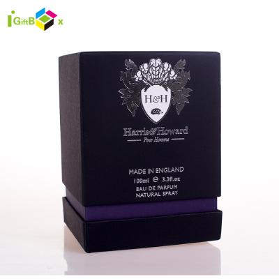 China Premium Recyclable Make Luxury Nice Embossing Black Perfume Box Paper Packaging Box for sale