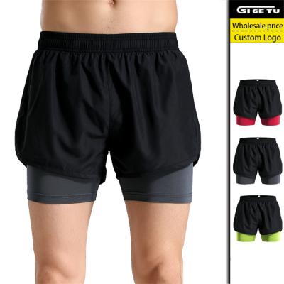 China 2021 Anti-Wrinkle Anti Emptied Training Workout Logo Sweat Shorts Custom Custom Two Layers Gym Shorts For Men for sale