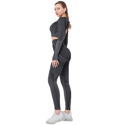 China New Fashion Breathable 2 Piece Workout Set Long Sleeve Crop Top With High Cups Waist Gaiters With Pocket Yoga Gym Set for sale