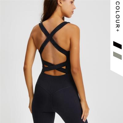 China 2021 New Design Yoga Bodysuit Workout Breathable Back Criss Cross Fitness Long One Piece Bodycon Jumpsuit For Women for sale