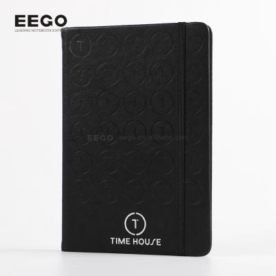 China Wholesale A5 Hardcover Notebook Printed Black Leather Journal Custom Printed PU Leather Notebook With Logo for sale