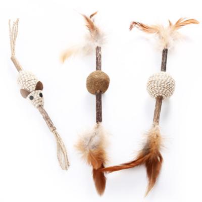 China Polygonum Two Day Wooden Rod Feather And Plastic Pet Cat Toy With Spot Feather Catnip Mouse Pet Supplies Manufacturers Wholesale for sale