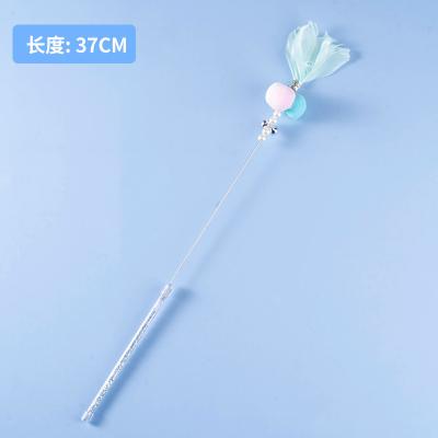 China Fluffy Fur Cat Interactive Toys Teaser Stick Faux Feather Tail and Plastic Magic Wand Cat Toys Feather Cat Teaser for sale