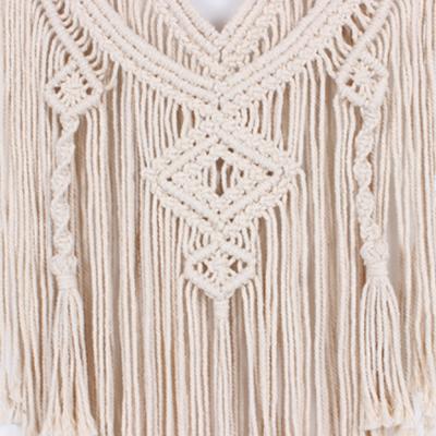 China New Cotton Bohemian Style Hand Woven Tapestry Wooden Knot Wall Hanging Meter Box Geometric Shield Pendant for sale