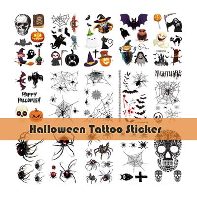 China Halloween Pumpkin Temporary Tatoo Makeup Cute Temporary Tattoo Stickers Body Art For Kid And Adult Spider Net Witch Scarecrow Decor for sale