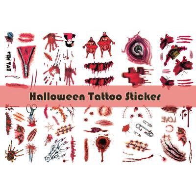 China Halloween 3D Style Horror Selling Tattoo Stencil Tattoo Sticker Scratch Scar Blood Temporary Hot Zipper Eye Waterproof Body Art for sale