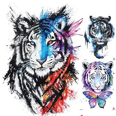 China Factory Sale Eco-friendly Watercolor Tiger Tattoo Stencil Forest King Tattoo Sticker Hot Temporary Women Men Half Arm Back for sale