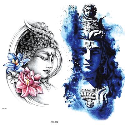 China Black Buddha Shoulder Leg Lucky Fortunate Blessing Women Back Selling Men Half Arm Temporary Tattoo Mythology Temporary Tattoo Sticker for sale