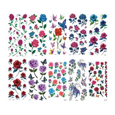 China Colorful Rose Body Art Removable Waterproof Flowers Small Hand Women Neck Finger Arm Sticker Colorful Paper Temporary Temporary Tattoo Sticker for sale