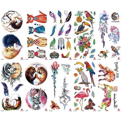 China Factory Sales Temporary Peaceful Animal Tattoo Stenciling Colorful Temporary Tatoo Stickers Love Natural Tropical Animal Parrot Cat Flamingo for sale