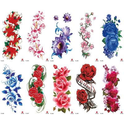 China Temporary Hot Sell Big Size Half Arm Temporary Tattoo Stickers Colorful 3D Flowers Sketch Design Stencils Wedding Party Decor for sale