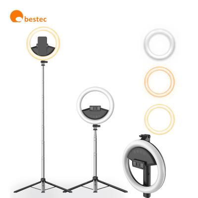 China Mini Obestec Q10E Ring Light With Tripod Stand 10 Inch Selfie Led Ring Fill Light Live Broadcast Live Light Fill Bracket Retractable for sale