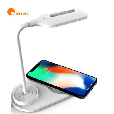 China Obestec 10W Iphone Modern Radio Fast Charging For Samsung Mobile Phones For 2 In 1 Wireless Charger Table Lamp for sale