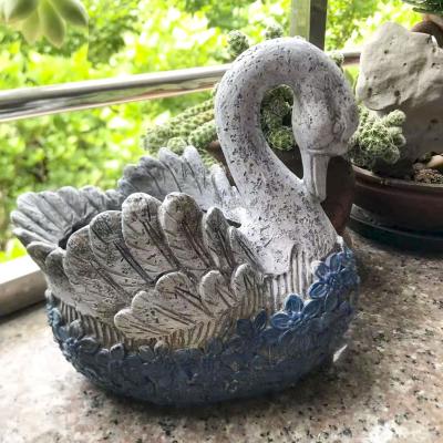 China Small Blue CLASSIC Resin Swan Flower Pot Plant Pot Garden Decoration for sale